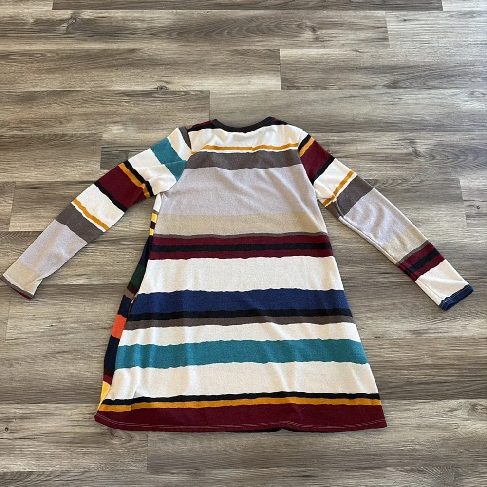 Gorilla Cat Women's Medium‎ Tunic Top or Short Dress Tan Burgundy Stripe Retro - Picture 7 of 9